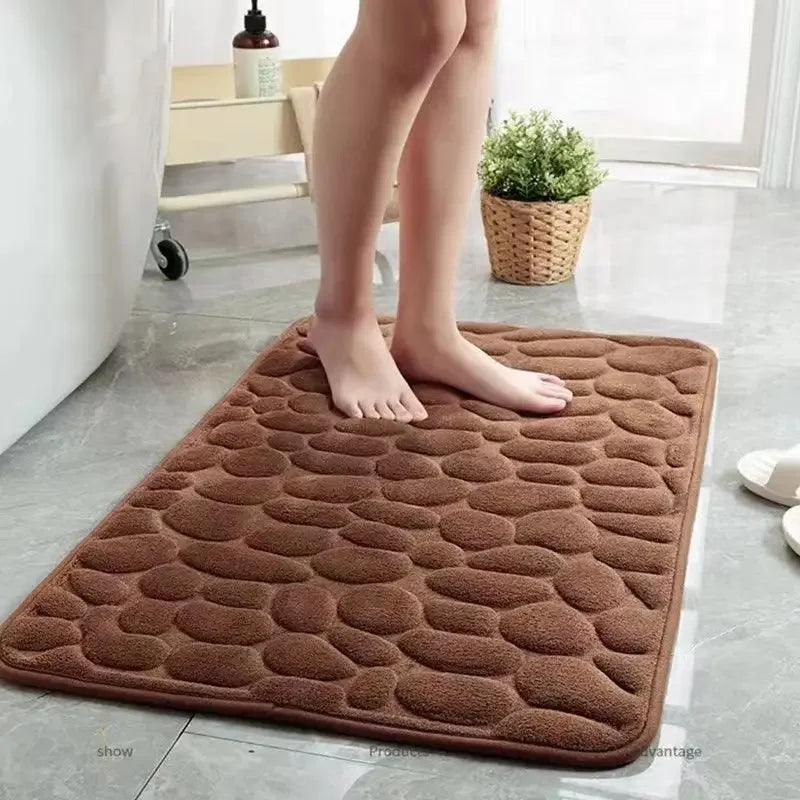 3D Non Slip Bathroom Mat Cobblestone Embossed Bath Mats Absorbent Doormat Carpet