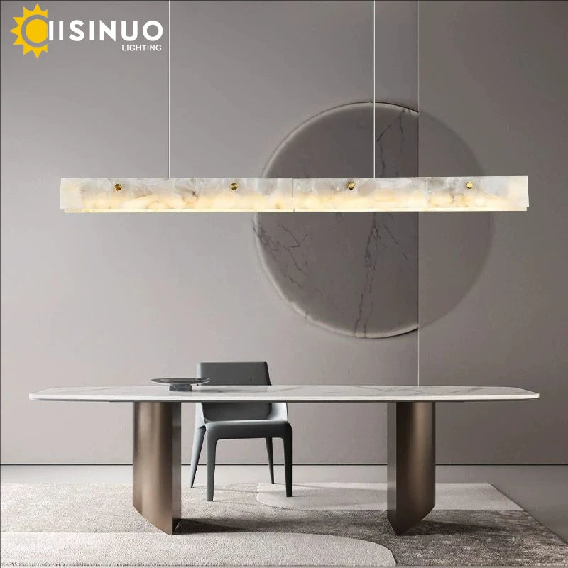Luxury Linear Pendant Light LED Minimalist Natural Marble Chandelier Hanging Ceiling Fixtures for Kitchen Island Dining Room Bar