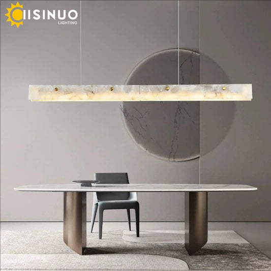 Luxury Linear Pendant Light LED Minimalist Natural Marble Chandelier Hanging Ceiling Fixtures for Kitchen Island Dining Room Bar