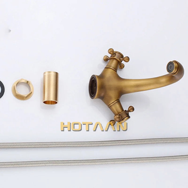 Antique Faucet Bathroom Basin Faucet Two Handles Washbasin Taps Solid Brass Deck