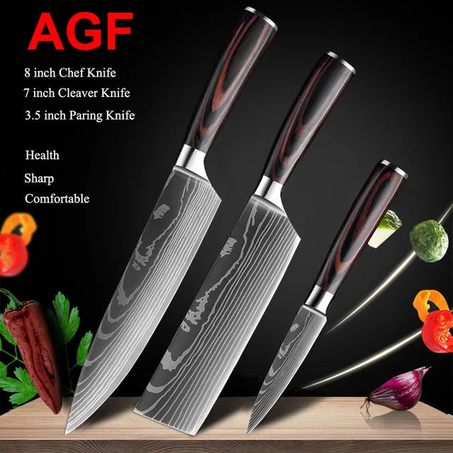1-10Pcs Chef Knife For kitchen Set Japanese Sharp Cleaver Slicing Utility Knife Cooking Tools