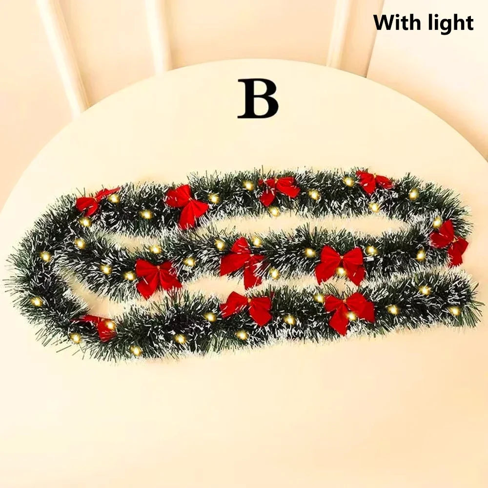 Christmas LED Rattan Garland Decoration, 2M Artificial Vine Wreath with Lights for Xmas Tree Ornaments, Home Party Wedding Decor