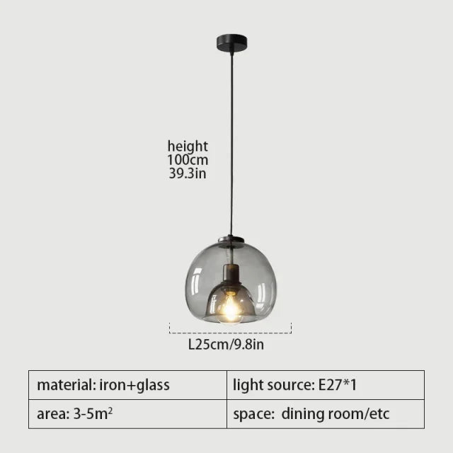 Nordic Glass Pendant Light for Kitchen Island Chandelier Smoke Gray Hanging Lamp for Living Room Dining Room