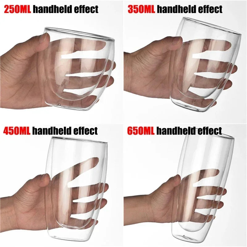 2-18PCS Double Wall High Borosilicate Glass Mug Heat Resistant Tea Milk Juice Coffee