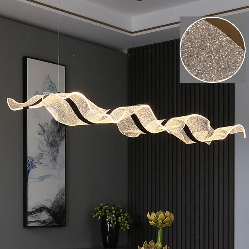 Nordic Creative Led Chandelier Design Long Wave Pendant Lights Restaurant Bar Lamp Dining Room Home Decor Hanging Light Fixture