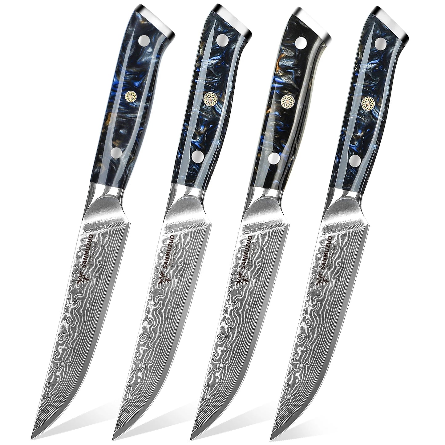 SANMUZUO 4PCS Steak Knifes - 5 Inch Knife Damascus Steel Kitchen Knifes - Resin Handle