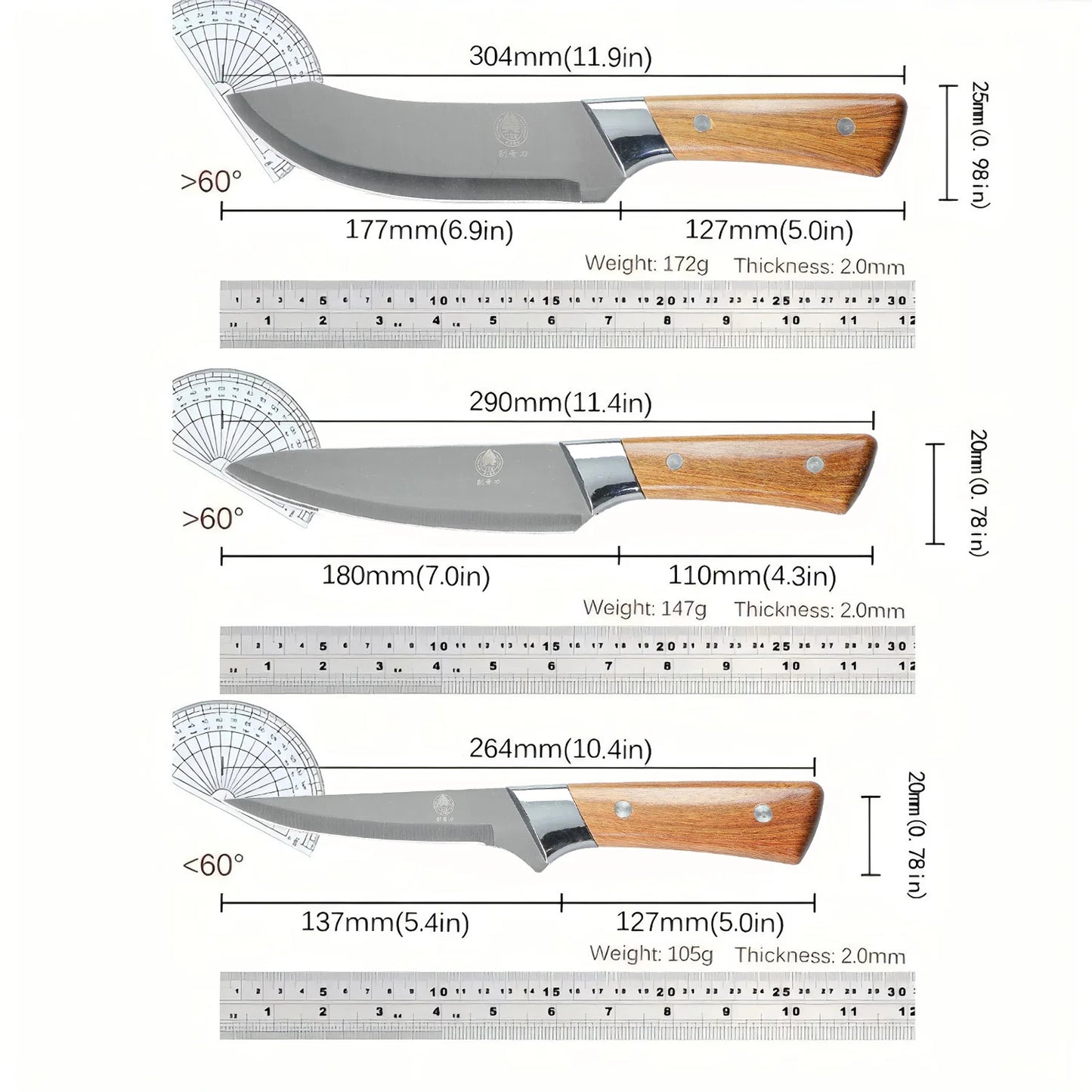 1-3pcs Butcher's Precision Knife Set with sheath Premium Imitation wood Handles -