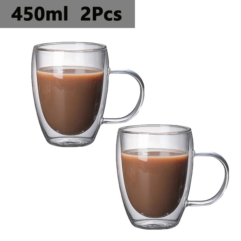150/250/350/450ml Heat Resistant Double Wall Coffee Cup Transparent Glass