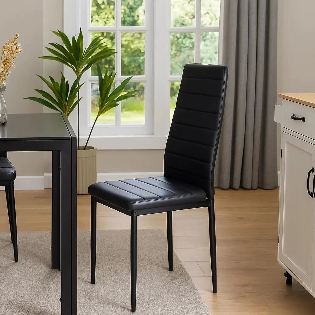 Black Dining Room Chairs Set of 4, PU Leather Balck Kitchen Chairs with Padded High Back  Foot Cap Protection, No Table