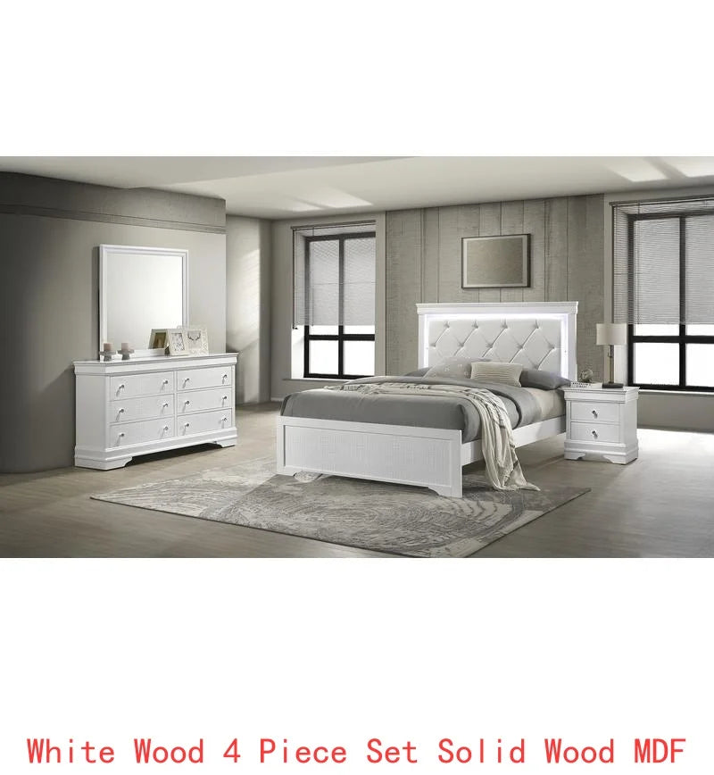 Modern 4-Piece Twin Bedroom Set with LED Headboard in Metallic Gray, Wood Construction, Stylish Design, Perfect for Any Room