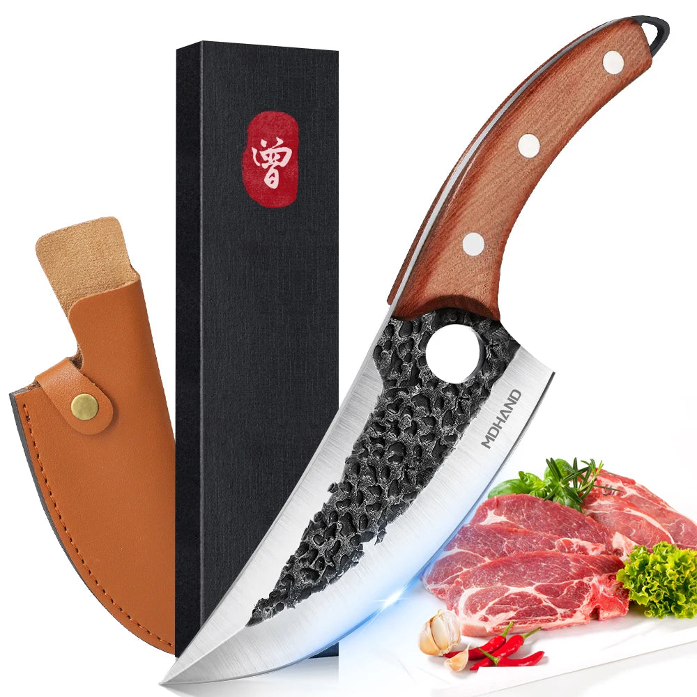 Stainless Steel Hand Forged Knife Cleaver Chef Cooking Cutter Fruit Slicing Meat Cutting Knife Cover