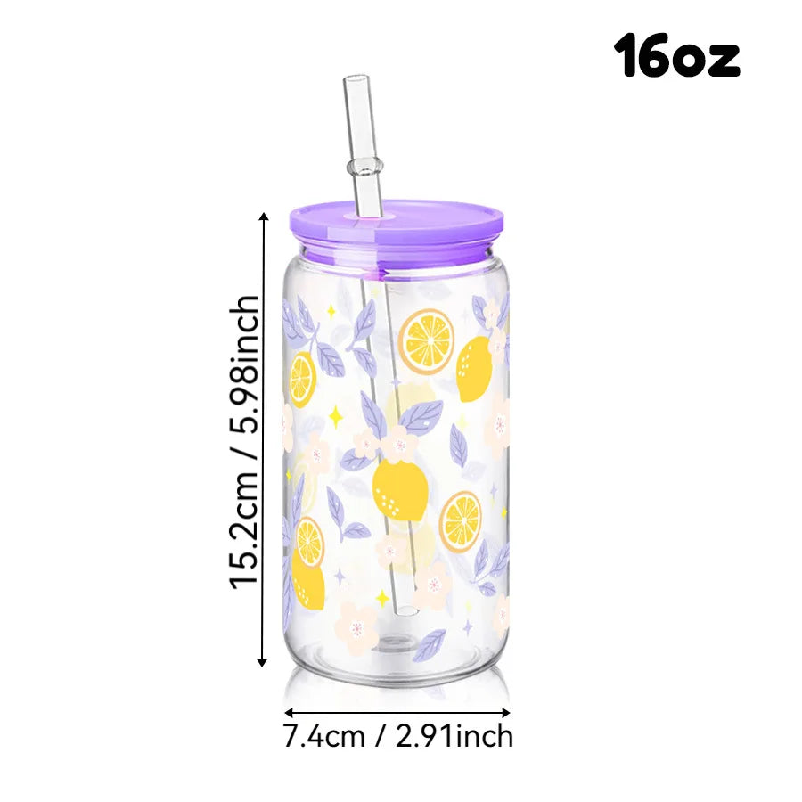 16oz Cute Bow Plastic Cup with Lid Bow Cherry Graffiti Pattern Water Bottle