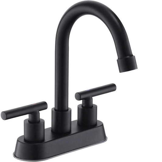 Black Bathroom Faucets, 2 Handle Bathroom Sink Faucet, 4-Inch Centerset Bathroom Sink Faucet with Pop Up Drain and Water Supply