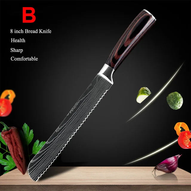 1-10Pcs Chef Knife For kitchen Set Japanese Sharp Cleaver Slicing Utility Knife Cooking Tools