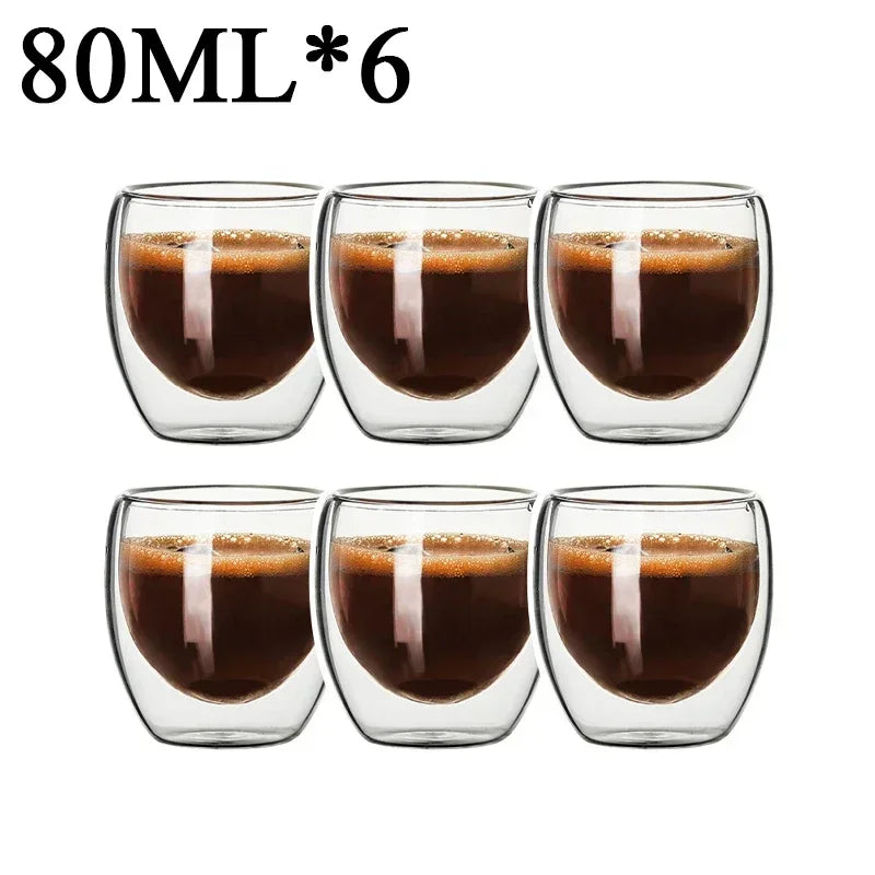 2-18PCS Double Wall High Borosilicate Glass Mug Heat Resistant Tea Milk Juice Coffee