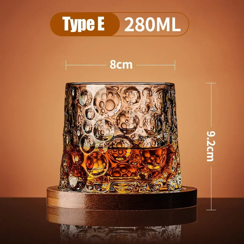 Tumbler Whiskey Glass with Base Crystal Whiskey Glasses Rotating Spinning Wine Brandy Glass Cup Drinkware