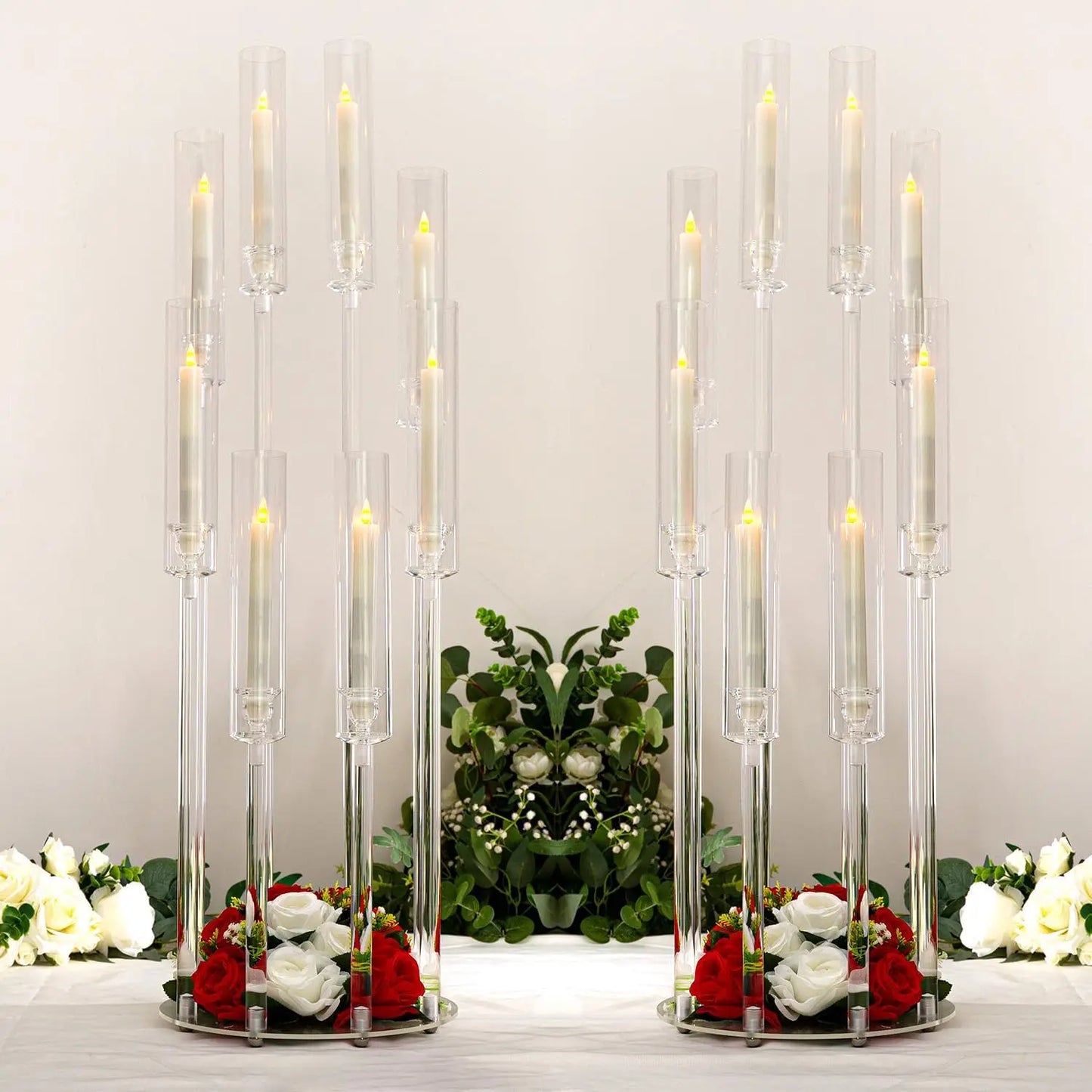 2pcs Acrylic Candelabra Centerpiece Candle Holder Round Base for LED Candles Wedding centerpieces for tab