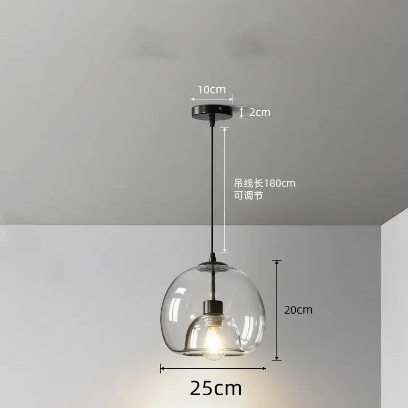 Nordic Glass Pendant Light for Kitchen Island Chandelier Smoke Gray Hanging Lamp for Living Room Dining Room