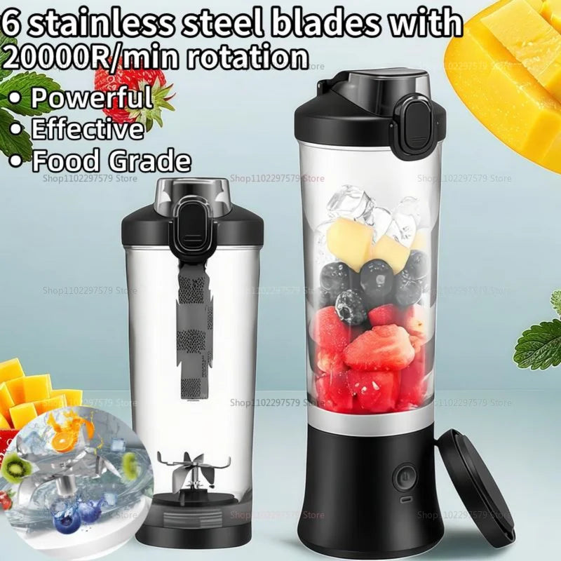600ml Portable Electric Fruit Juicer Mixer machine USB Rechargeable Mini Fruit Juice Blender with 6 Blades Compact