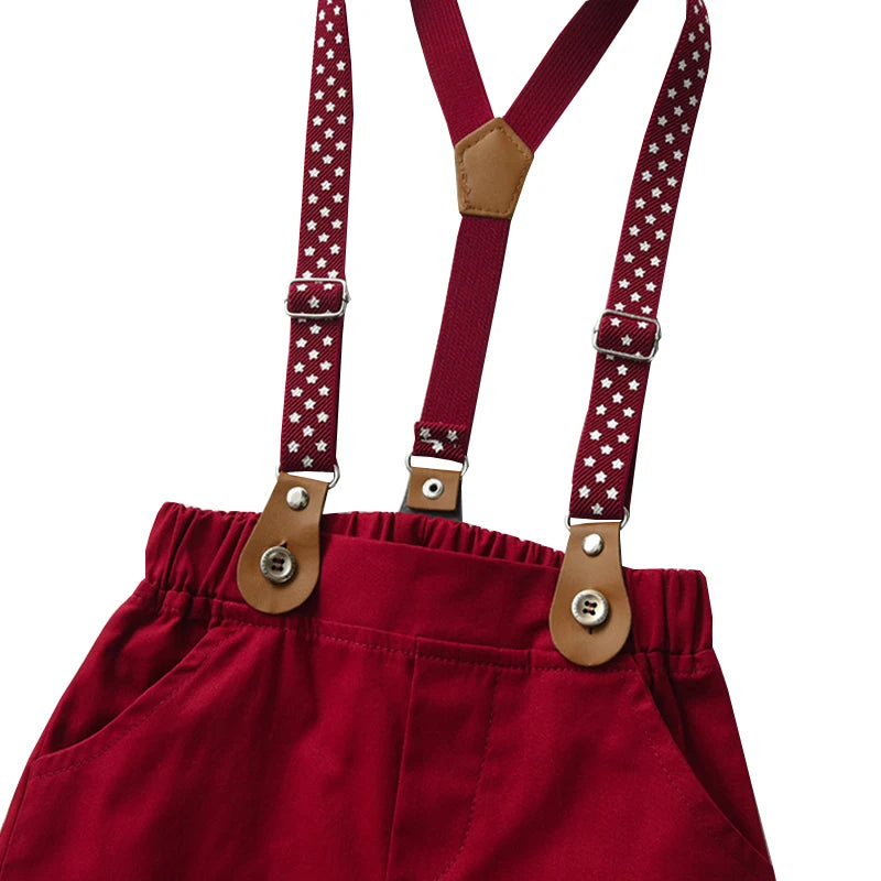 1 2 3 4 5 6 Years Boy Wedding Summer Clothes Star Print Suspender Set Kid Cotton Solid T-shirt Shorts Children Toddler Suits