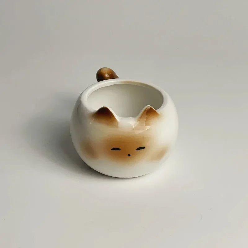 Cute Ceramic Cup Creative Siamese Cat Shaped Mug Coffee Household Drinking Utensil Funny Birthday Gift