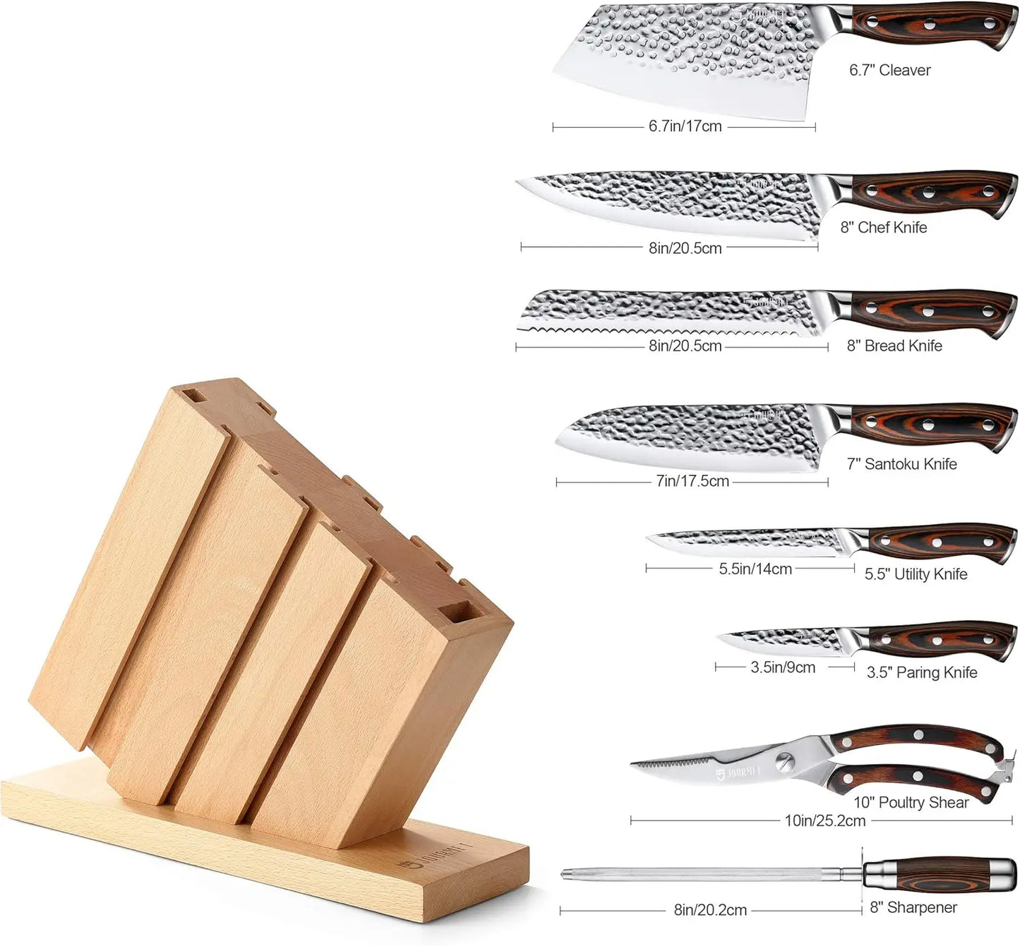 Knife Set with block, 9PC High Carbon Stainless Steel Knife Set with Pakka Wood Handle and Beech Wood Block