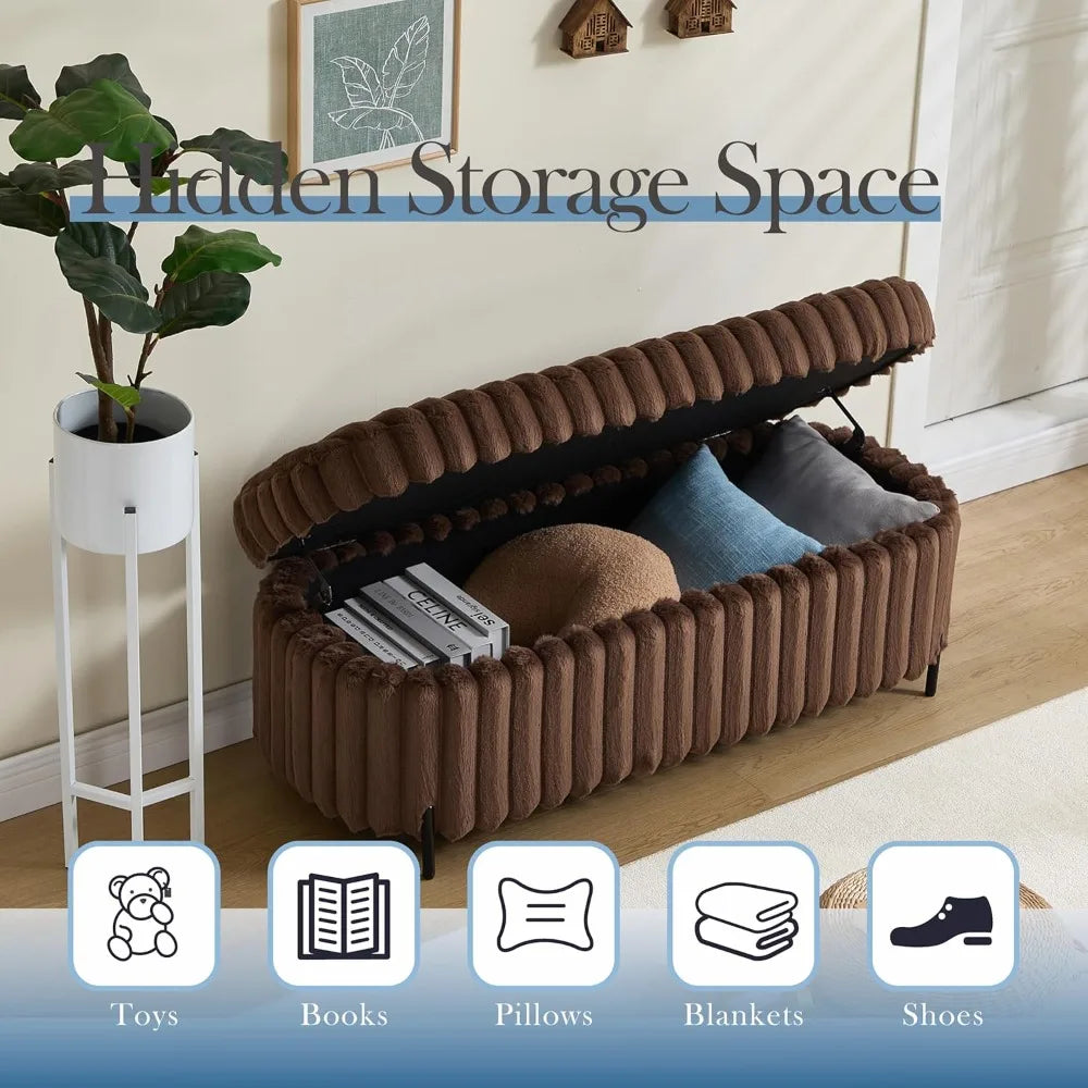 Aoiy & Wifon 49.2" W Storage Ottoman Bench, Upholstered End of Bed Storage Bench with Metal Legs for Bedroom