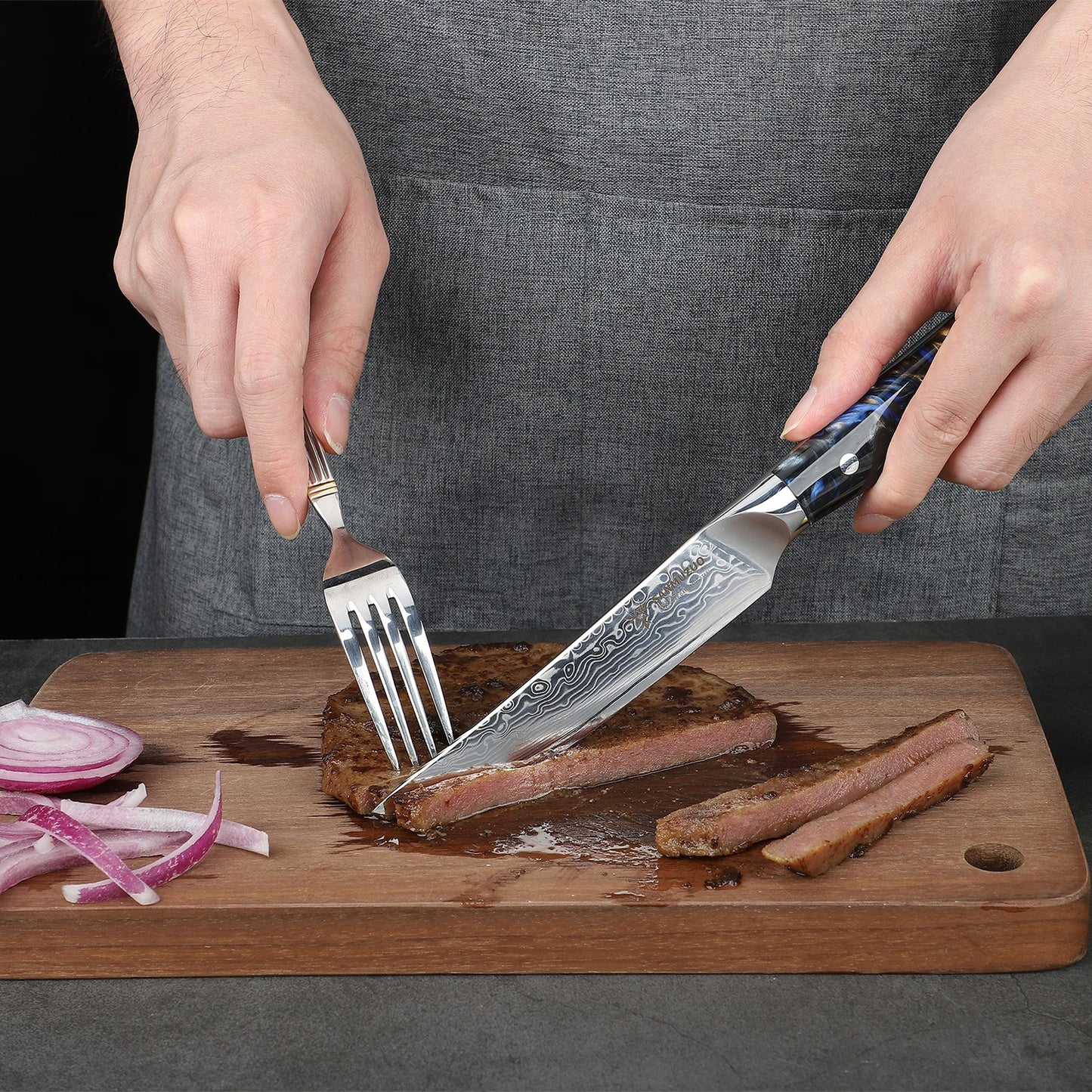 SANMUZUO 4PCS Steak Knifes - 5 Inch Knife Damascus Steel Kitchen Knifes - Resin Handle