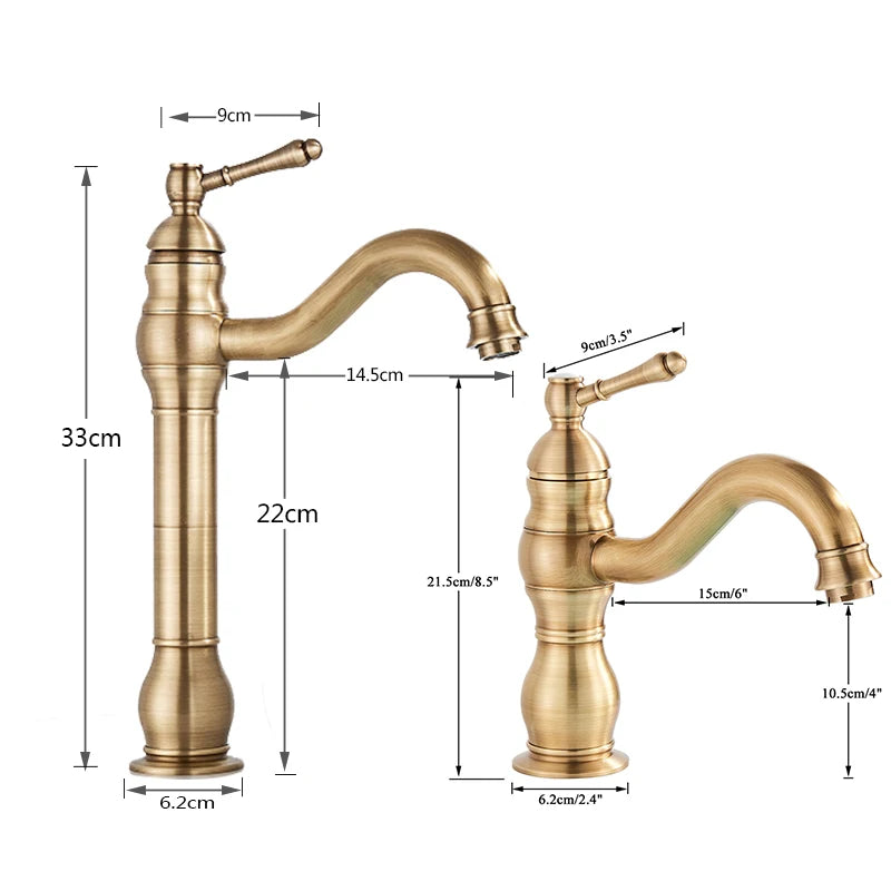 Antique Brass Basin Vessel Sink Faucet Deck Mounted One Hole Cold Hot Water Cold Hot Mixer Tap Bathroom Faucet  1 Hole