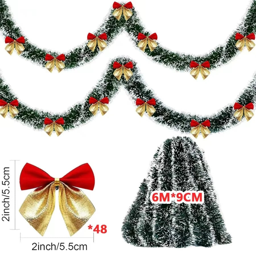 10M Christmas Tinsel Ribbons with Bow Green Cane Ribbon Garland Xmas Tree Hanging Pendent DIY Wreath Ornaments Party Home Decor