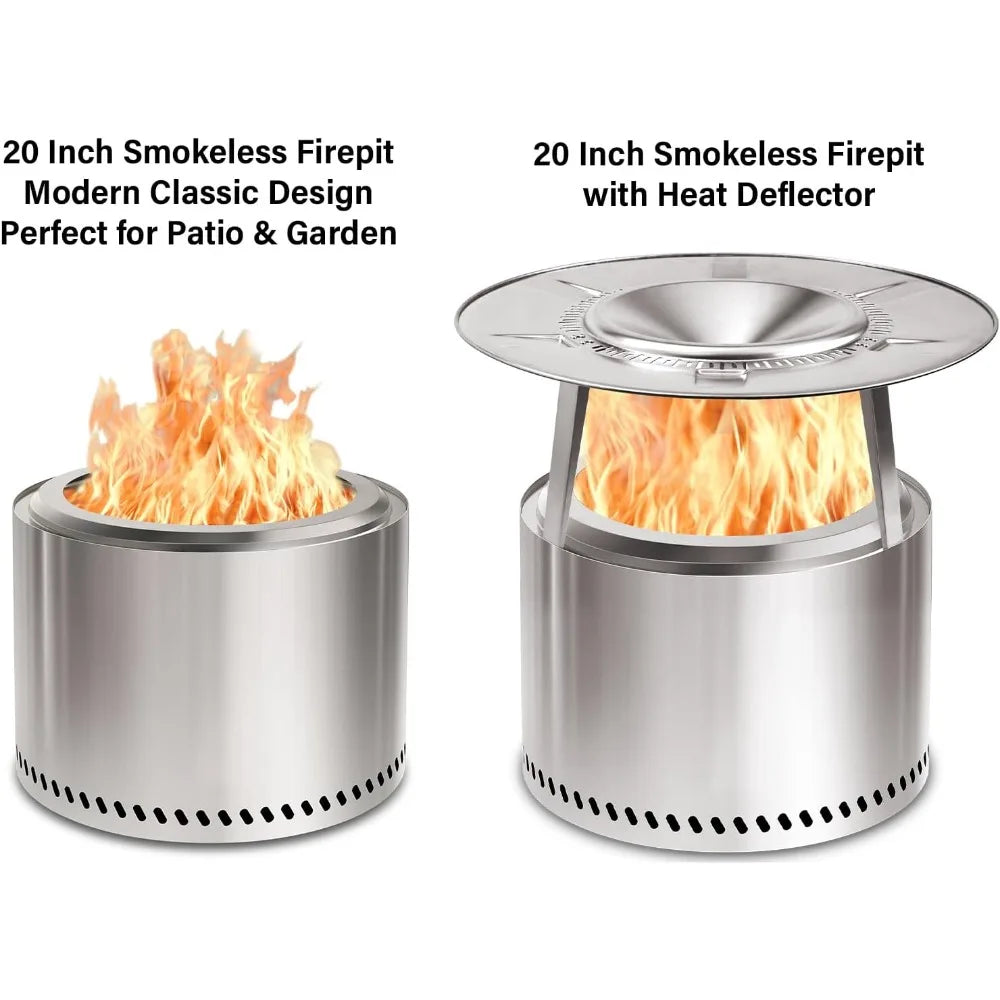 20 Inch Outdoor Wood-Burning Fire Pit, Stainless Steel Backyard Fireplace for Patio and Garden Gatherings