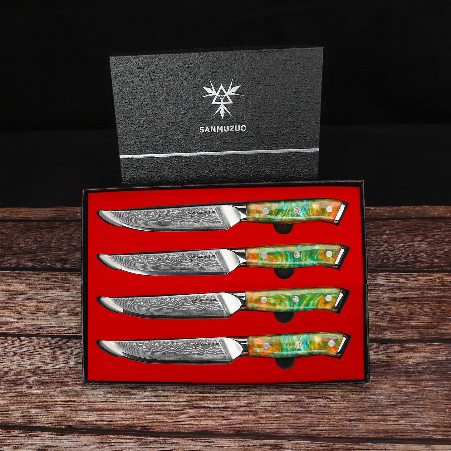 SANMUZUO 4PCS Steak Knifes - 5 Inch Knife Damascus Steel Kitchen Knifes - Resin Handle
