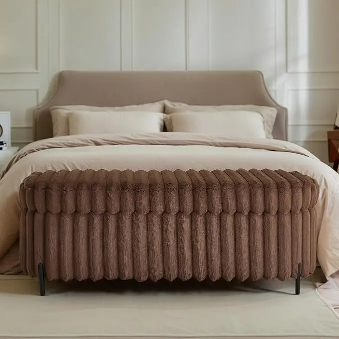 Aoiy & Wifon 49.2" W Storage Ottoman Bench, Upholstered End of Bed Storage Bench with Metal Legs for Bedroom