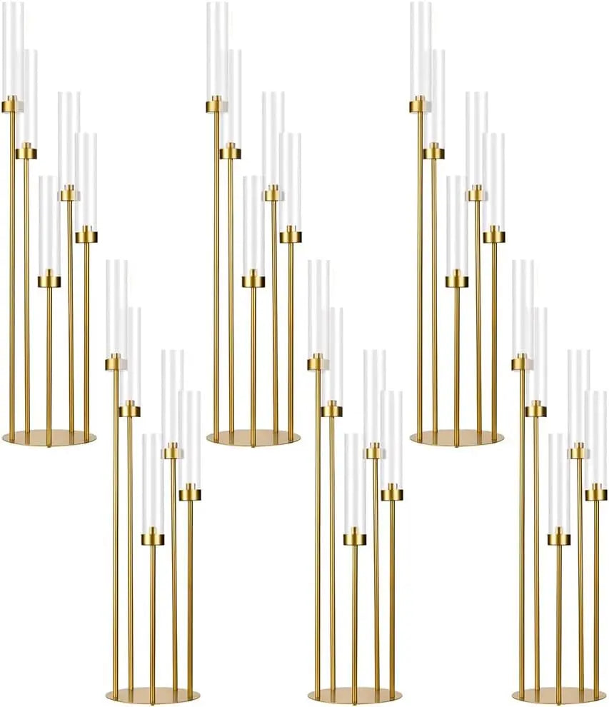 6PCS 5 Arm Candle Holder for Wedding 39.4'' Tall Gold Floor Candelabra with Acrylic Lampshade for Birthday Party Home Decoration
