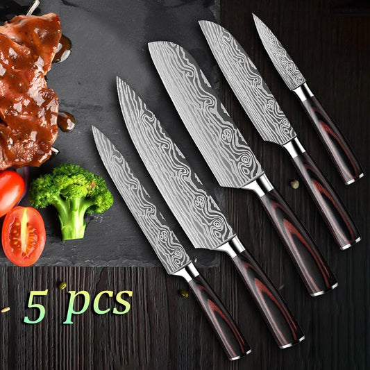 Professional 5Pcs Kitchen Chef Knife Set with Sharp High Carbon Stainless Steel Forged Blade