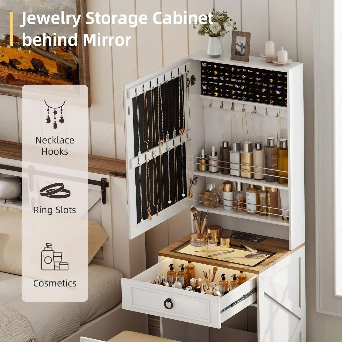 NEW Makeup Vanity Desk with Mirror and Lights,Small Vanity Desk Set with Charging Station,Compact Dressing Table, White