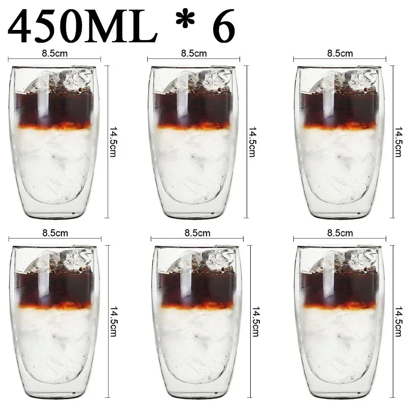 2-18PCS Double Wall High Borosilicate Glass Mug Heat Resistant Tea Milk Juice Coffee