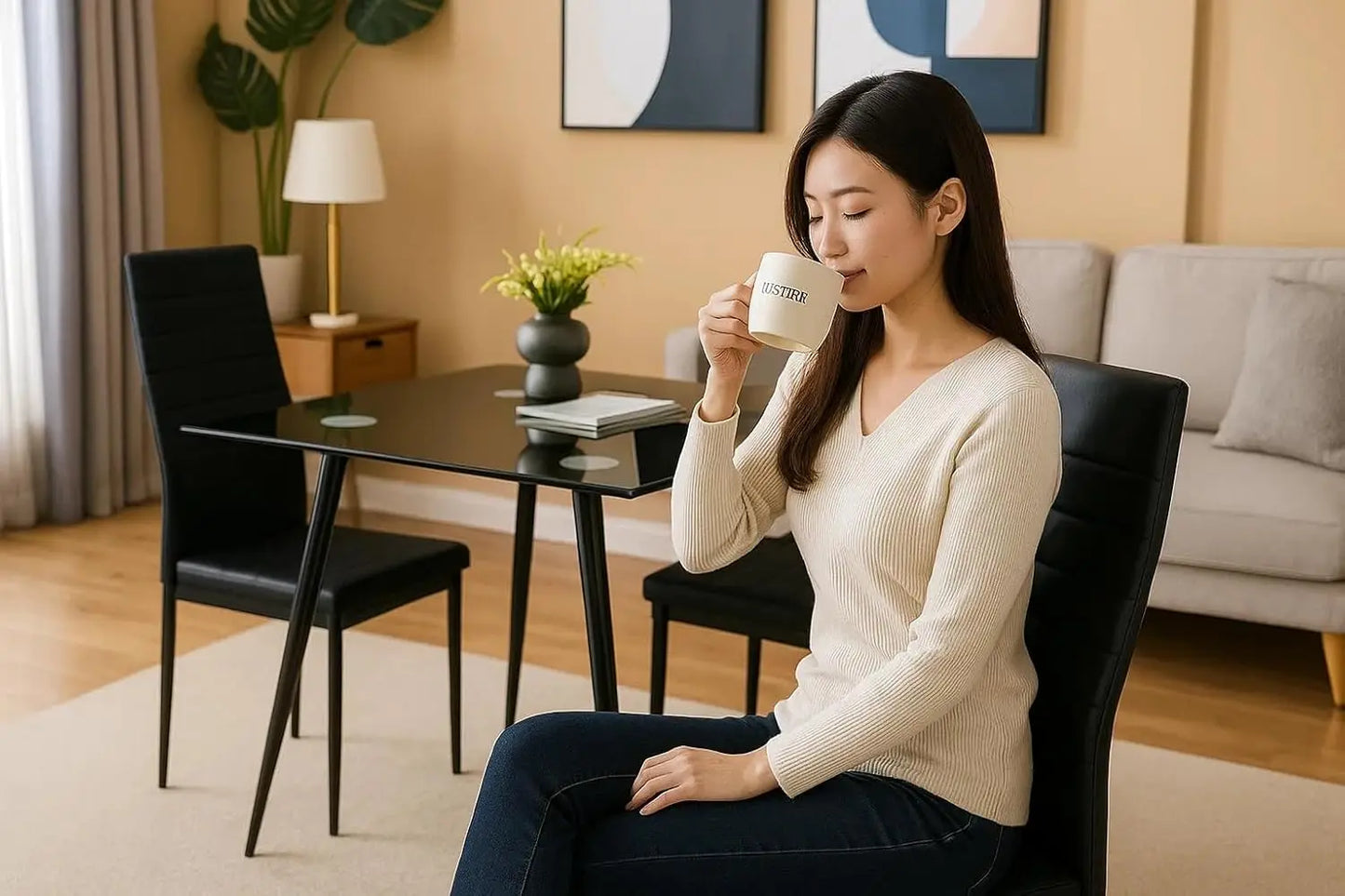 Black Dining Room Chairs Set of 4, PU Leather Balck Kitchen Chairs with Padded High Back  Foot Cap Protection, No Table