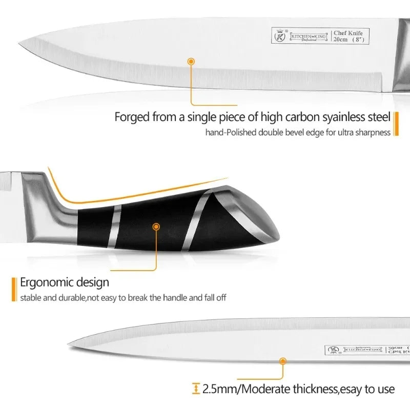 Kitchen Knife Set 9pcs Stainless Steel Sharp Non-Stick Coated Chef Knives with Sharpener