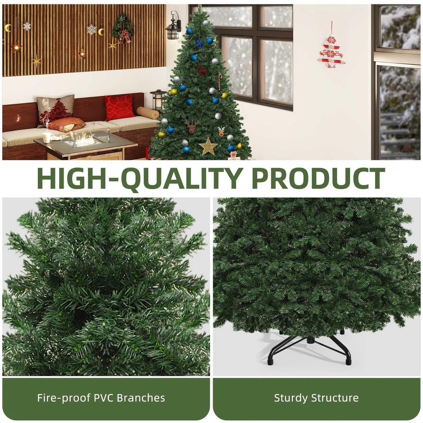 6ft /7.5ft /9ft Artificial Pine Christmas Tree Metal Hinges and Foldable Base