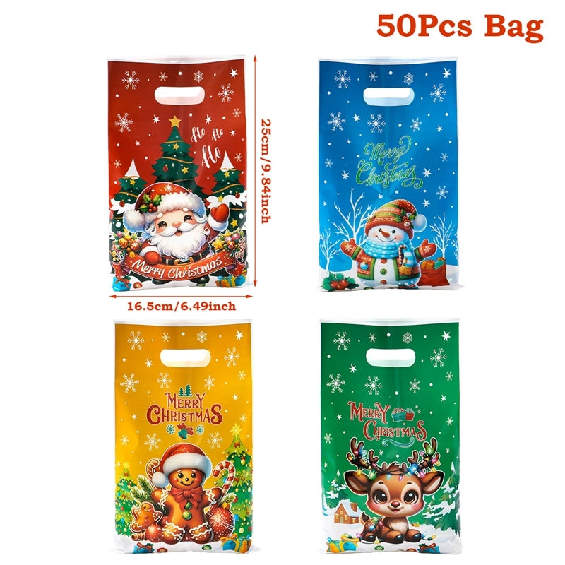 10/25/50pcs Christmas Cute Gift Bags Christmas Party Decoration 2025 Xmas Santa Claus Handbags Navidad Natal New Year Gift 2026