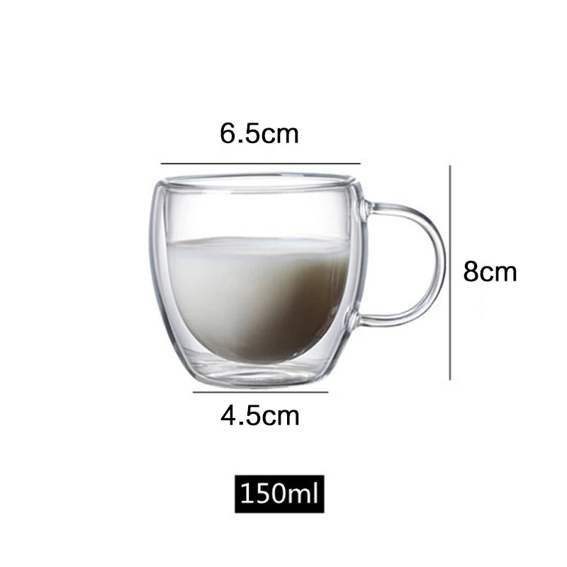 150/250/350/450ml Heat Resistant Double Wall Coffee Cup Transparent Glass