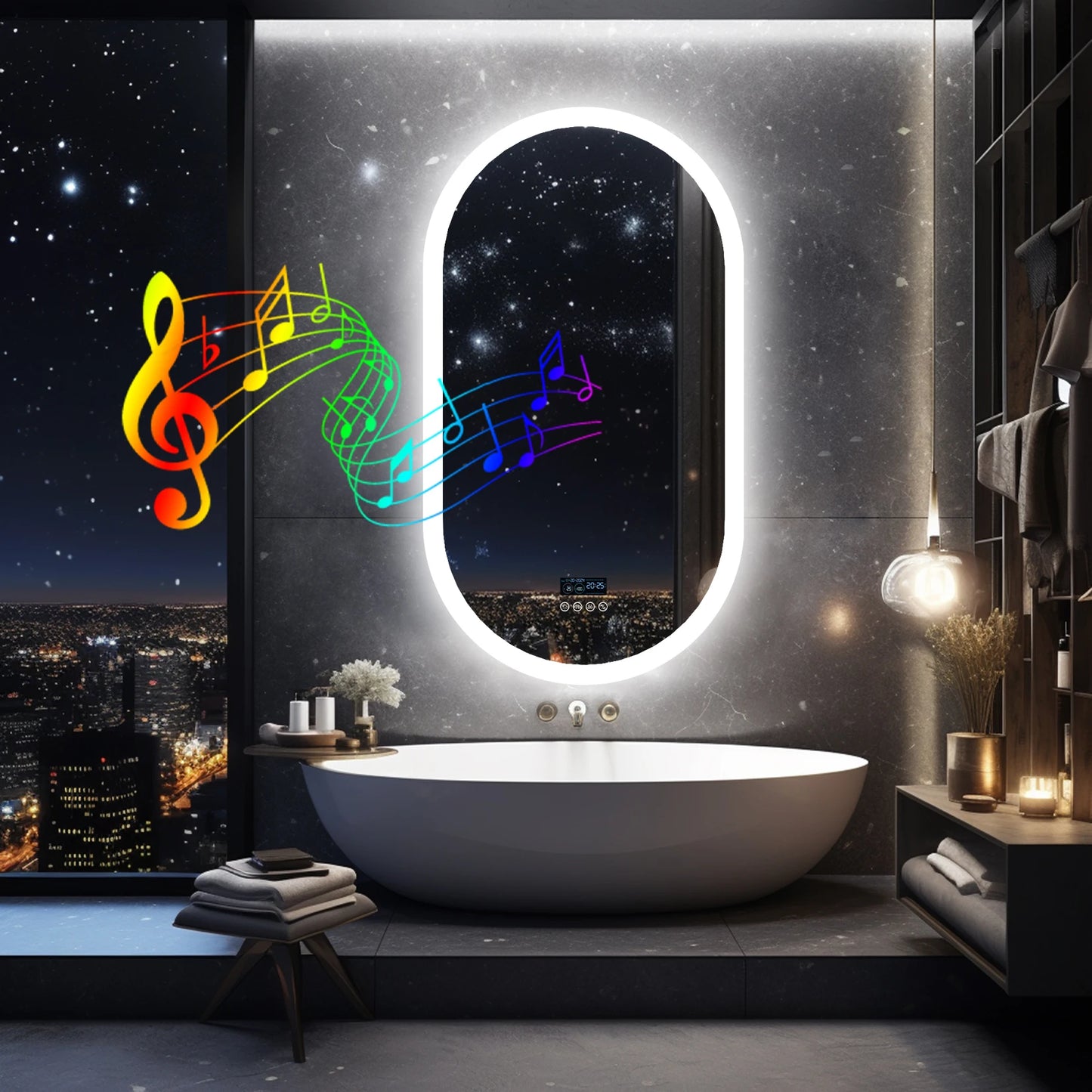 LUVODI 20x32” Led Lighted Bluetooth Bathroom Mirror Backlit Illuminate Dimming Vanity Mirror with Time Date Display Anti-fog