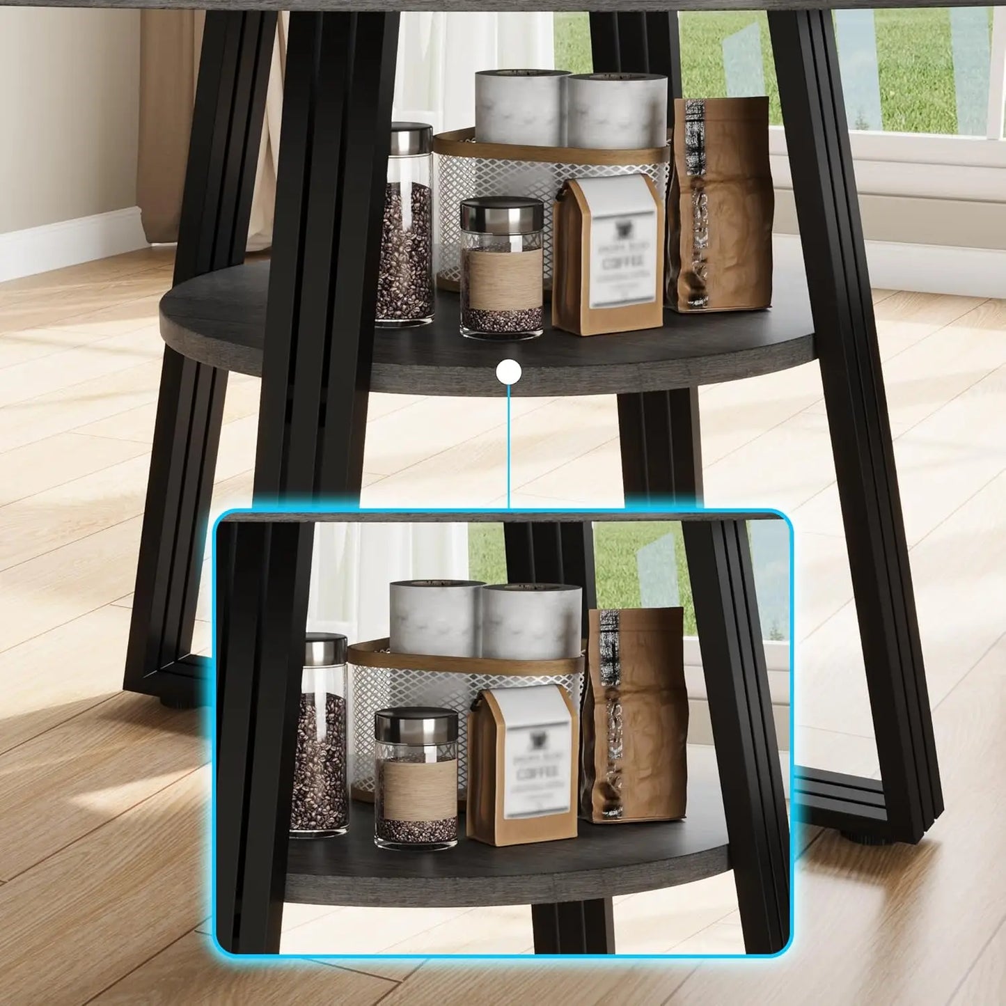 [ TABLE ONLY ] Round Dining Table for 4-6, 42" Farmhouse Kitchen Table with Storage, Circle Dinner Tables for Kitchen, Dining Ro