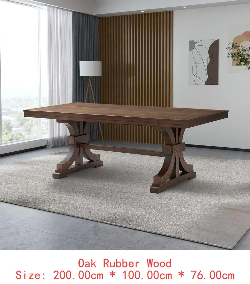 Mid-Century Modern 7-Piece Dining Table Set, Rectangular Oak Table with 6 Faux Leather Upholstered Chairs for Kitchen or Dining