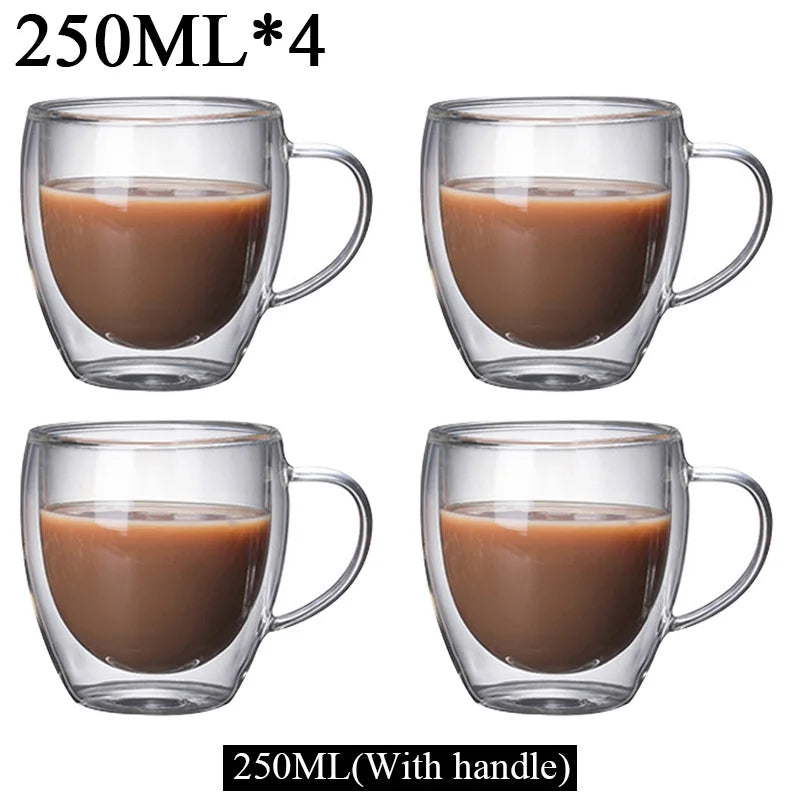 150/250/350/450ml Heat Resistant Double Wall Coffee Cup Transparent Glass