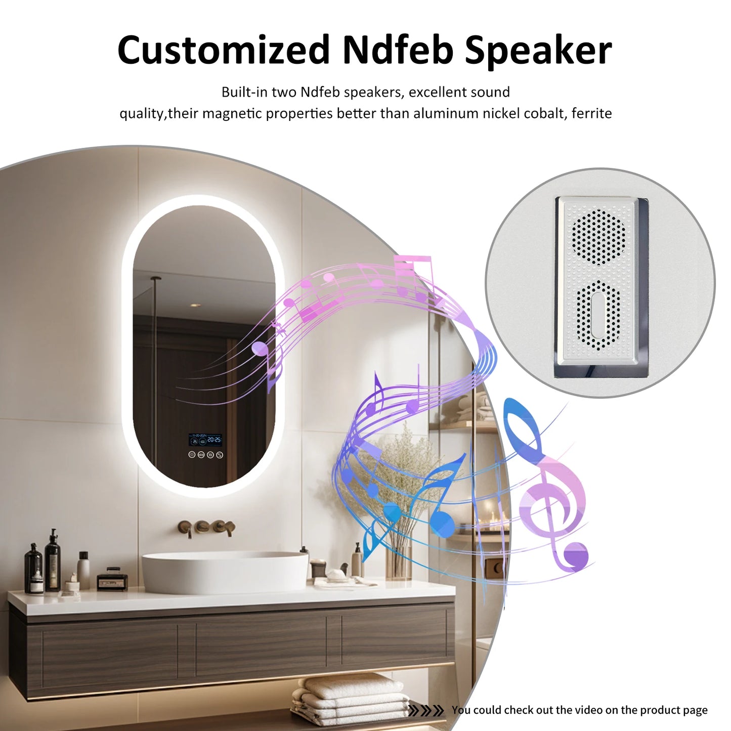 LUVODI 20x32” Led Lighted Bluetooth Bathroom Mirror Backlit Illuminate Dimming Vanity Mirror with Time Date Display Anti-fog