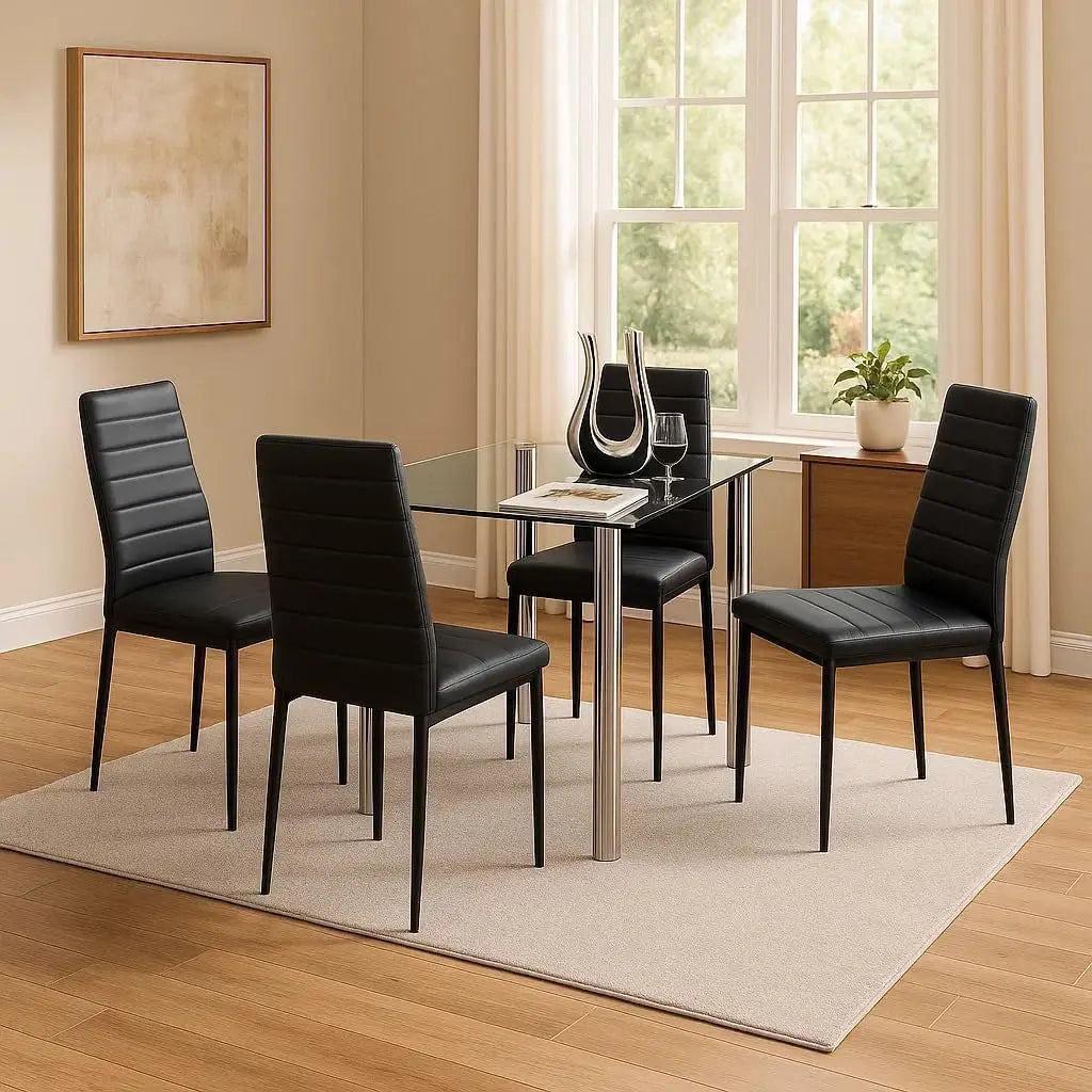 Black Dining Room Chairs Set of 4, PU Leather Balck Kitchen Chairs with Padded High Back  Foot Cap Protection, No Table