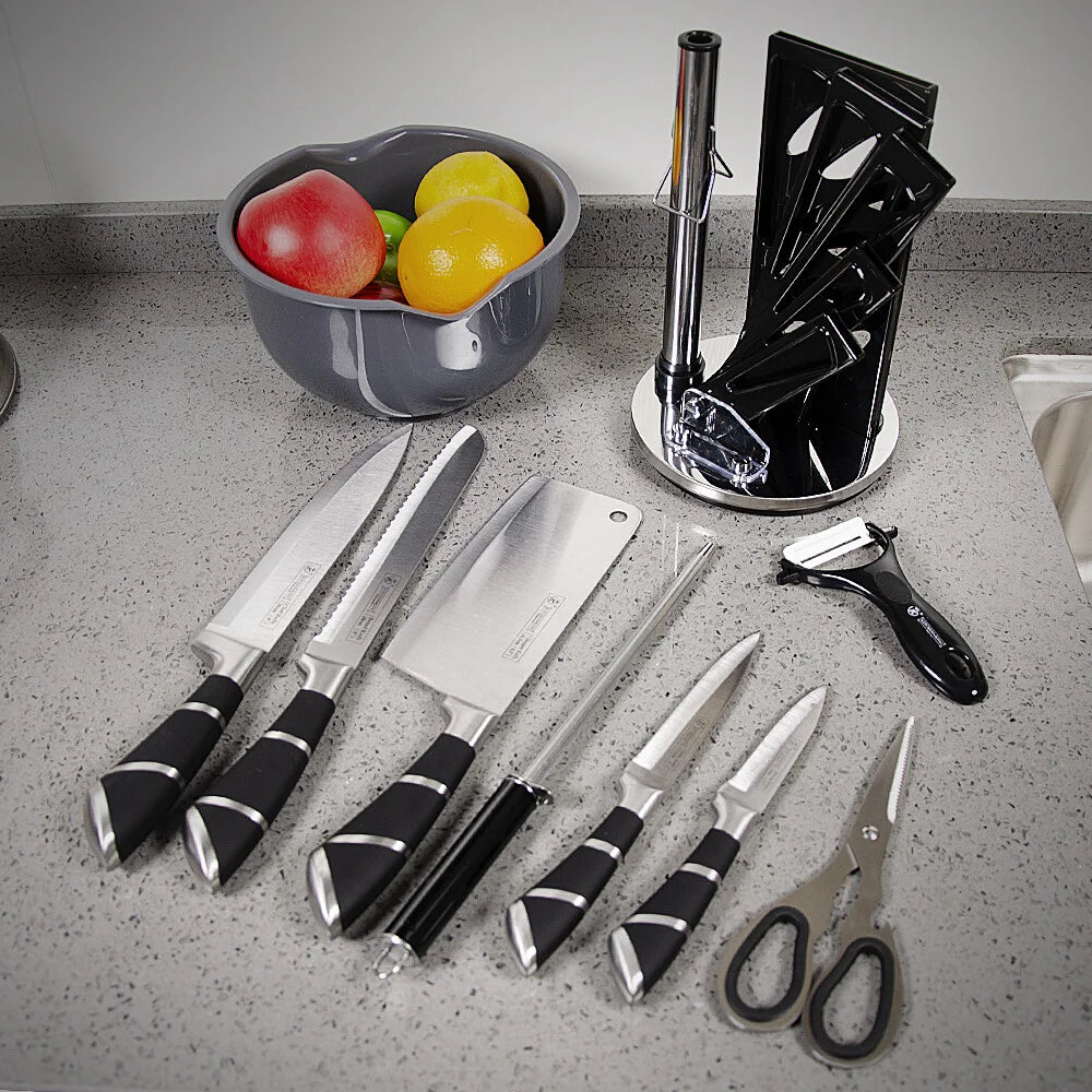 ZENG Stainless Steel Kitchen Knife Set Sharp Non-Stick Coated Chef Knives with Sharpener