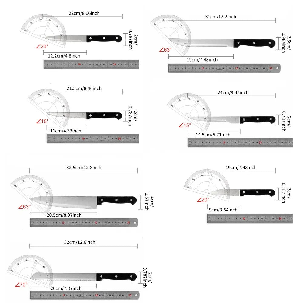 Full 15pcs Chef Knife Set Stainless Steel Kitchen Knives Sets with Scissors,Sharpening Rod